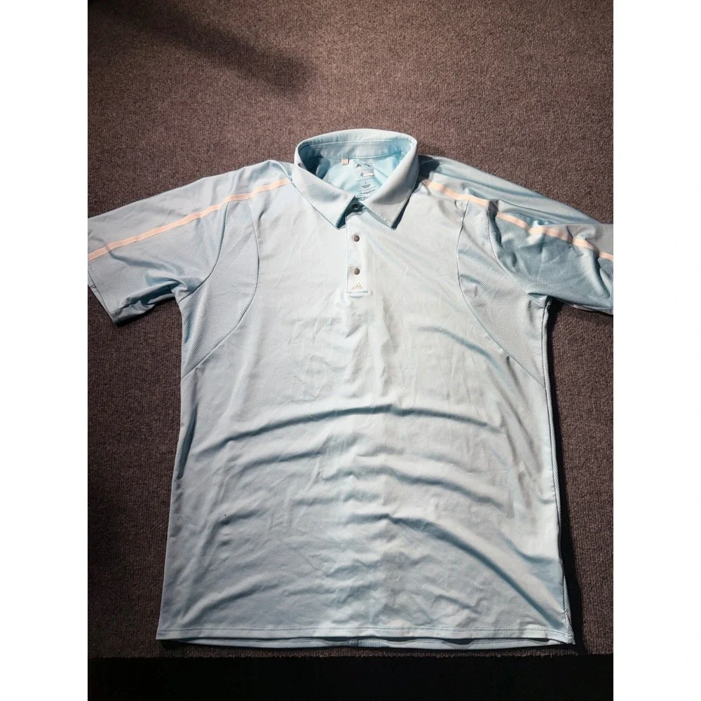 Adidas Golf Puremotion Polo Shirt Mens Large Blue Short Sleeve Snaps B19845